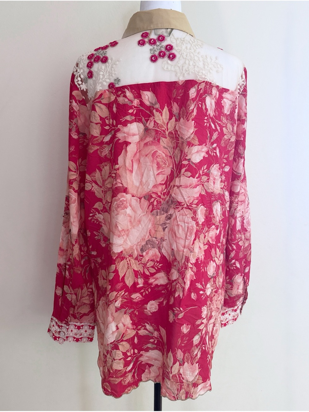 NWOT Aratta Silent Journey Fairy Rose Floral  Mesh Lace Jewes Buttondown Blouse - Picture 8 of 10